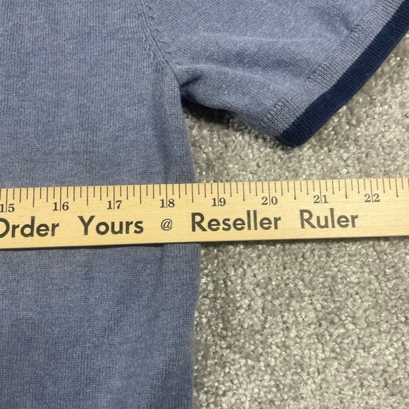 Aether Polo Shirt Mens Small Knit Cotton Cashmere Blend Short Sleeve Blue - Picture 7 of 9